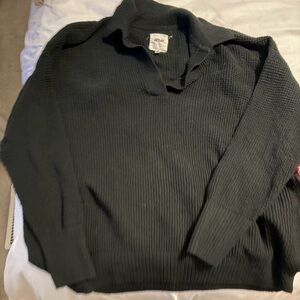 aerie Dark Black Ribbed V-Neck Sweater